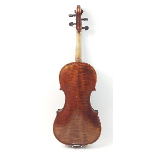 363 - A late nineteenth century full size violin in well used but complete condition.  A good candidate fo... 