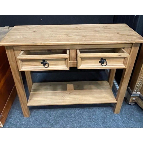 451 - A light wood two drawer console table - 90cm length x 35cm depth x 73cm height#454