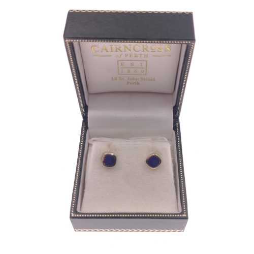 46 - A pair of 375 gold stud earrings with lapis centres in Cairncross of Perth box, weight 2.1g approx#4... 