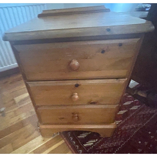 460 - An antique pine-effect three drawer bedside cabinet - also ideal for 'upcycling'#465