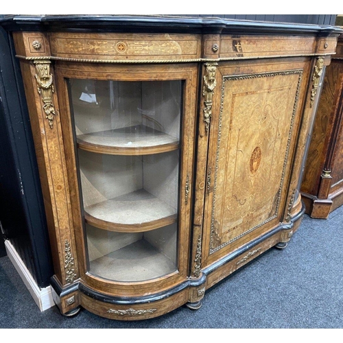 495 - A SUPER QUALITY antique Victorian burr walnut inlaid CREDENZA display cabinet, circa 1870s with dime... 