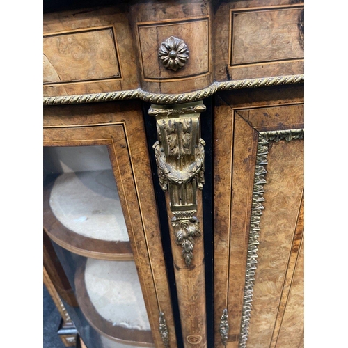 495 - A SUPER QUALITY antique Victorian burr walnut inlaid CREDENZA display cabinet, circa 1870s with dime... 