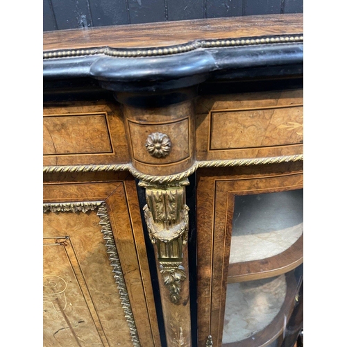 495 - A SUPER QUALITY antique Victorian burr walnut inlaid CREDENZA display cabinet, circa 1870s with dime... 