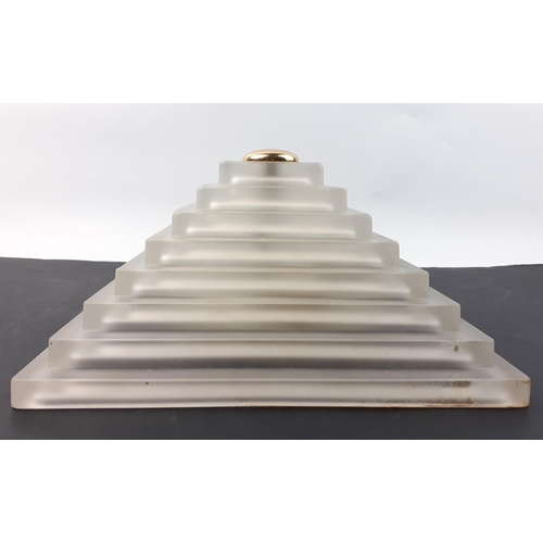 505 - A beautiful opalescent glass step pyramid style ceiling lamp 25x25cm approx, with ceiling mount#511... 