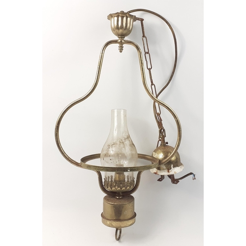 506 - A brass hanging electric porch storm lamp which hung in one family's country home for over 60 years ... 