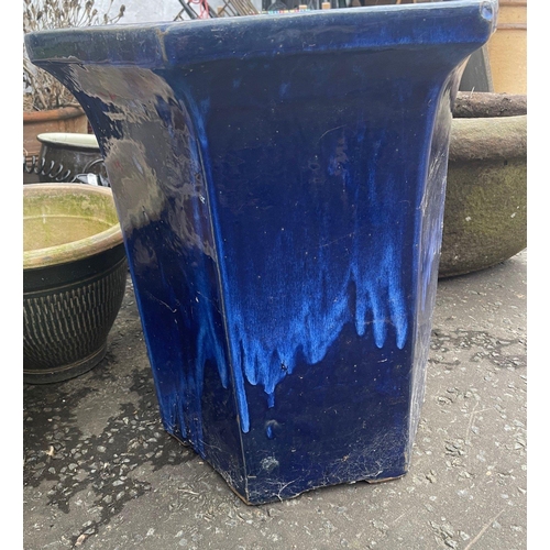 540 - A large blue drip-glaze garden hexagonal shaped garden planter - approx 18