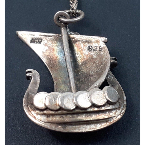 85 - A chain marked 830 with a Viking longship pendant marked AW 925, weighing 6.8g approx#85