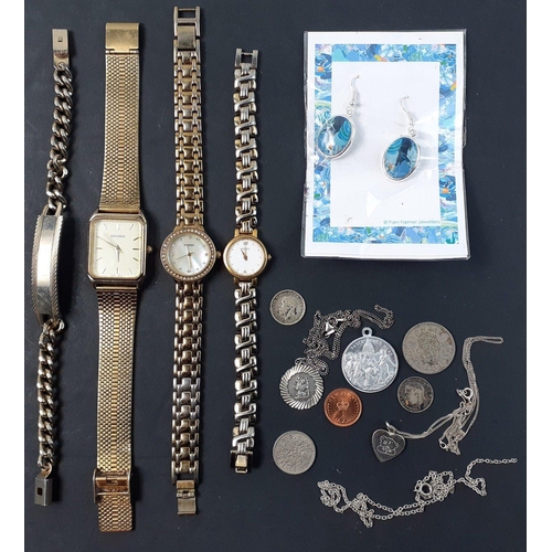 102 - A small mixed jewellery lot to include 2 Sekonda watches and a Seiko ladies cocktail watch, 3 silver... 