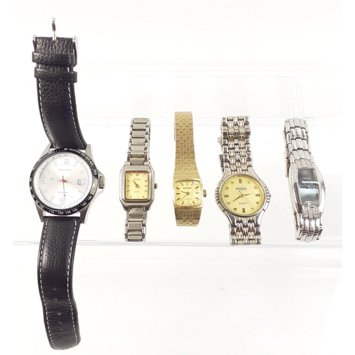 103 - A collection of 5 ladies and gents wristwatches to include SEKONDA Premier, Citron etc#103