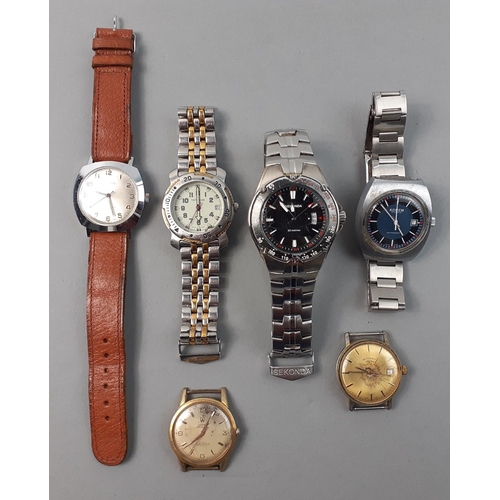 104 - A small selection of six watches of interest to include USSR COSSAK working well, ADREM working, VIC... 