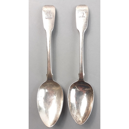 124 - Two sterling silver dessert spoons.  Both pre-Victorian. Each 18cm. Total weight 76g approx. One Lon... 