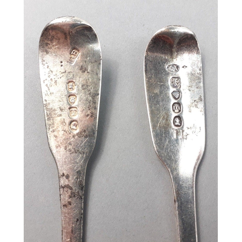 124 - Two sterling silver dessert spoons.  Both pre-Victorian. Each 18cm. Total weight 76g approx. One Lon... 