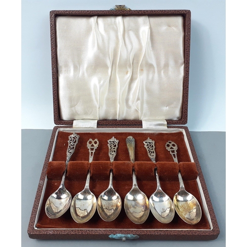 132 - A case containing six silver teaspoons.  All STERLING SILVER, various hallmarks.  Total weight 72g a... 