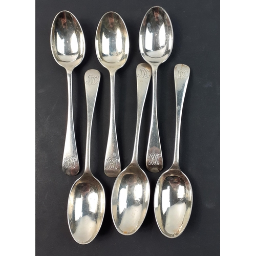 139 - A set of six silver monogrammed teaspoons, hallmarked for London 1900, weight 152g approx#139