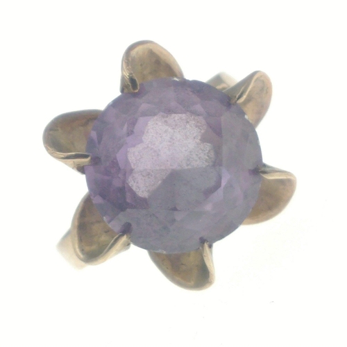 15 - A 14K stamped ring set with large purple stone approx 12mmx12mm, size O, gross weight 3.75g approx#1... 