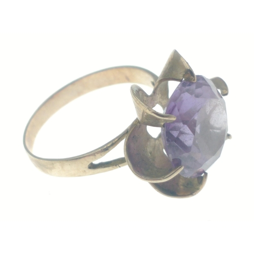 15 - A 14K stamped ring set with large purple stone approx 12mmx12mm, size O, gross weight 3.75g approx#1... 