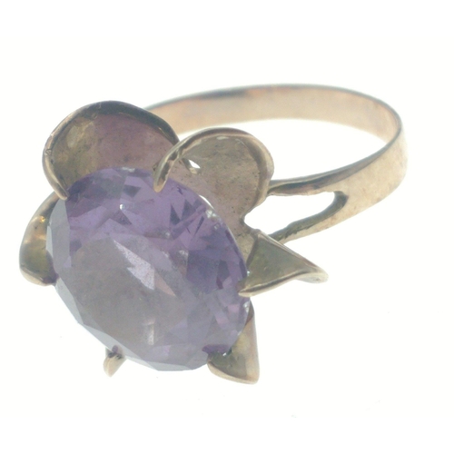 15 - A 14K stamped ring set with large purple stone approx 12mmx12mm, size O, gross weight 3.75g approx#1... 