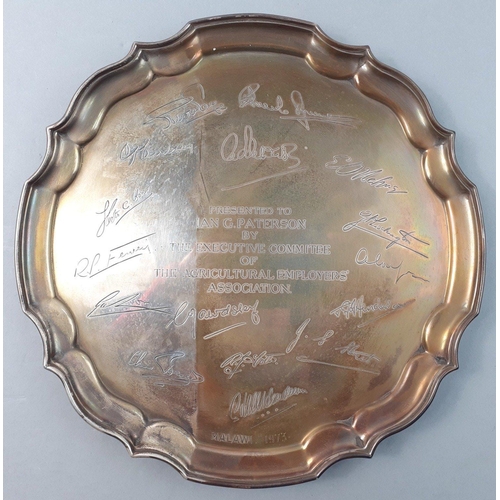 151 - A super STERLING SILVER salver with BIRMINGHAM 1973.  With contemporary Malawi Agriculture inscripti... 