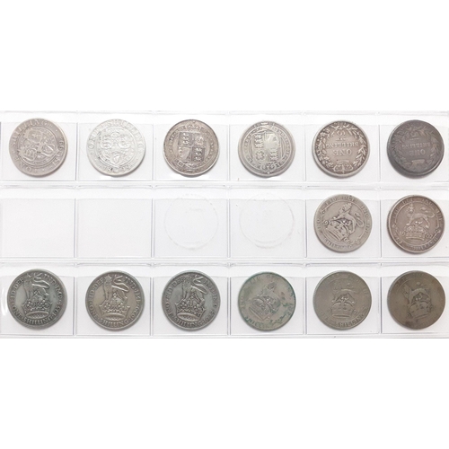 178 - A super collection of fourteen highly collectible shillings in good grades.  All George V or earlier... 