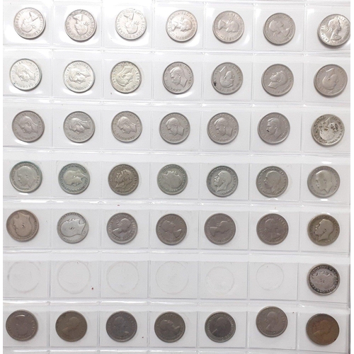 179 - Sing a song of sixpence! An album page containing 43 sixpence pieces.  Includes 15 x pre-1947 coins ... 