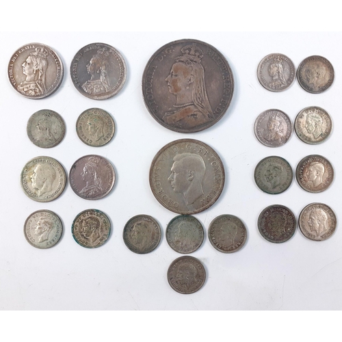 181 - A small collection of pre-1947 coinage to include some Victorian weight 80.5g approx.  Some in good ... 