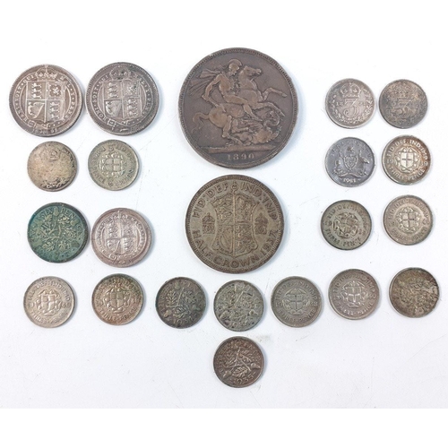 181 - A small collection of pre-1947 coinage to include some Victorian weight 80.5g approx.  Some in good ... 