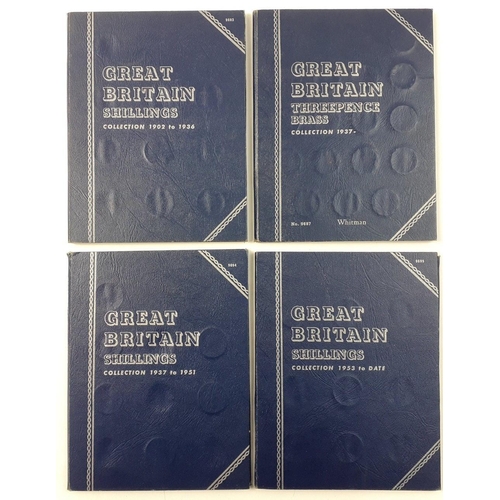 182 - WHITMAN FOLDERS x4.  Includes three shilling folders including many silver content coins. 1902-1936 ... 