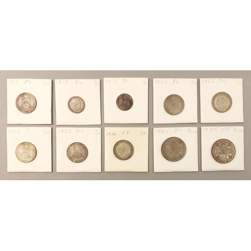 184 - A small collection of collated silver coinage in packets.10 coins in total all with wear.  Includes ... 