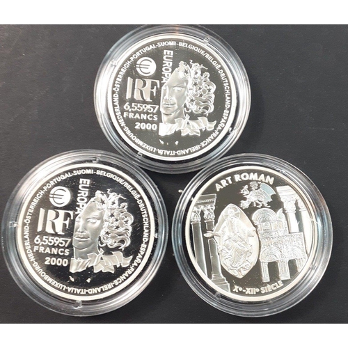 191 - Three beautiful MONNAIE DE PARIS silver proof coins each beautifully presented in a plush case with ... 