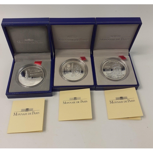 192 - Three beautiful MONNAIE DE PARIS silver proof coins each beautifully presented in a plush case with ... 