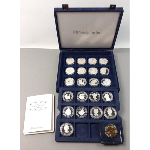 195 - WOW - A Westminster Mint  Princess of Wales Coin Collection comprising 21 sterling silver proof coin... 