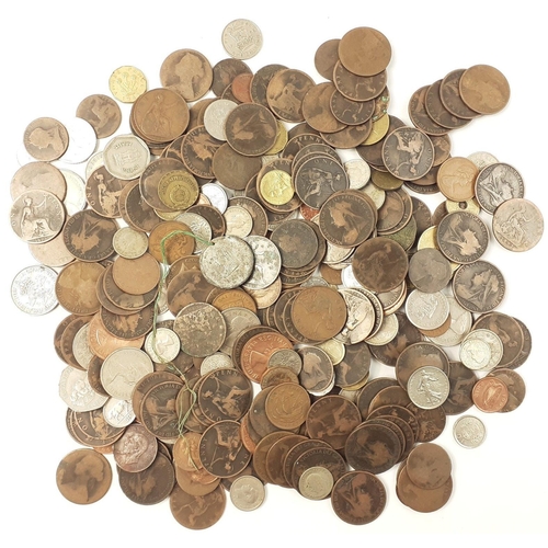 214 - A big collection of mainly UK obsolete coinage. Lots of Victorian pennies.#214