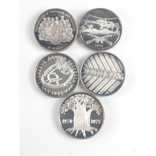 221 - Five superb silver medals celebrating Rhodesian Independence.  Each limited edition numbered to the ... 