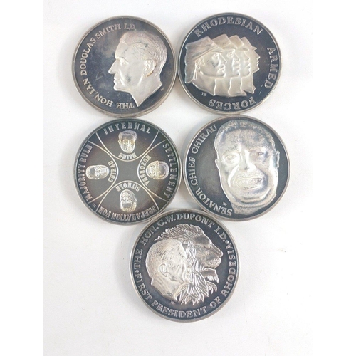 221 - Five superb silver medals celebrating Rhodesian Independence.  Each limited edition numbered to the ... 