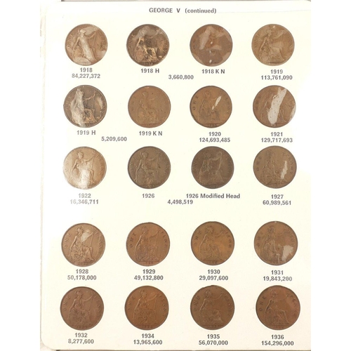 223 - Duckett Coin Display Wallet. THE PENNIES OF GREAT BRITAIN 1902-1967.  Contains 56 coins (1 missing) ... 