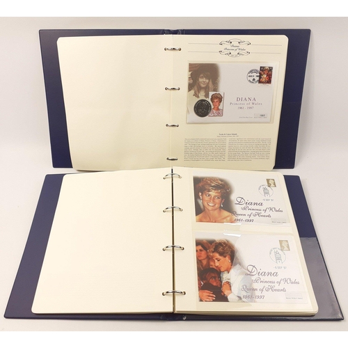 227 - WESTMINSTER MINT. DIANA PRINCESS OF WALES Stamps, covers and coins in two plush albums in very good ... 