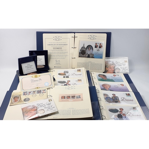 228 - WESTMINSTER MINT Diana, Princess of Wales, three wonderful plush albums of covers, and two with some... 