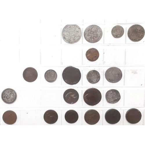 231 - COINS of interest to include Charles II twopence with wear, a holed 1789 Joseph II 1 Couronne, 1796 ... 