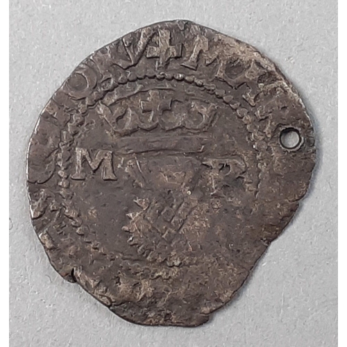 233 - MARY QUEEN OF SCOTS 1543-1554 Billon Bawbee Sixpence.  Clipped and with a hole but still a rare and ... 