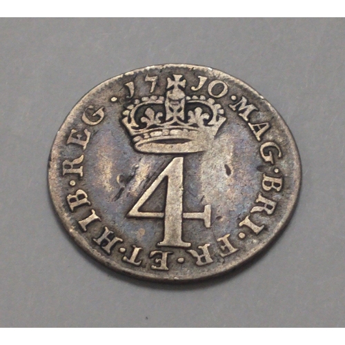 239 - 1710 Queen Anne Silver Groat or Fourpence in good collectible grade. Wear to high spots#239