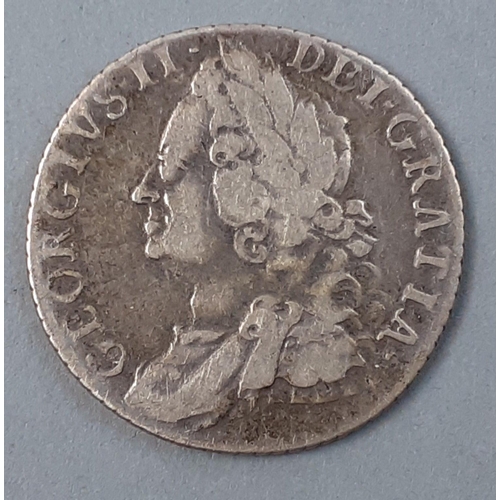 240 - 1758 Silver Shilling Coin George II in nice collectible grade.  Wear to high spots but great detail ... 