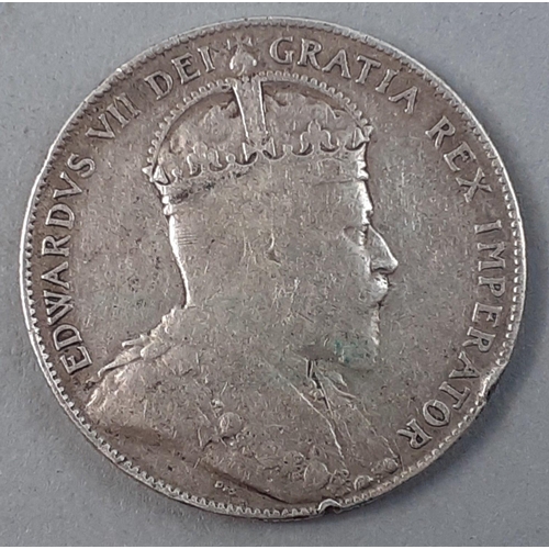 246 - 1909 NEWFOUNDLAND silver 50 Cents piece EDWARD VII. Nice example of this lovely large coin. Does hav... 