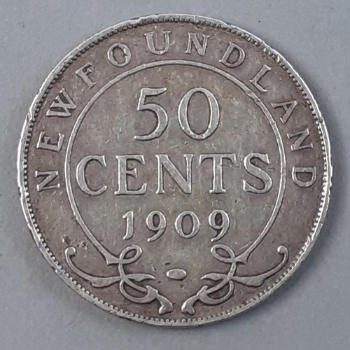 246 - 1909 NEWFOUNDLAND silver 50 Cents piece EDWARD VII. Nice example of this lovely large coin. Does hav... 