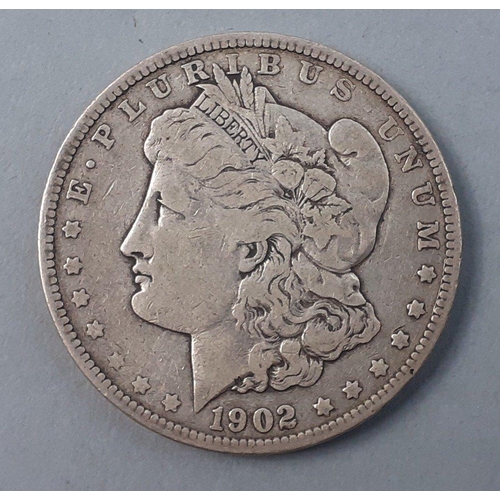 253 - USA Silver Coin.  1902 P Mint MORGAN DOLLAR in nice grade, Steely Grey with good details. A nice exa... 