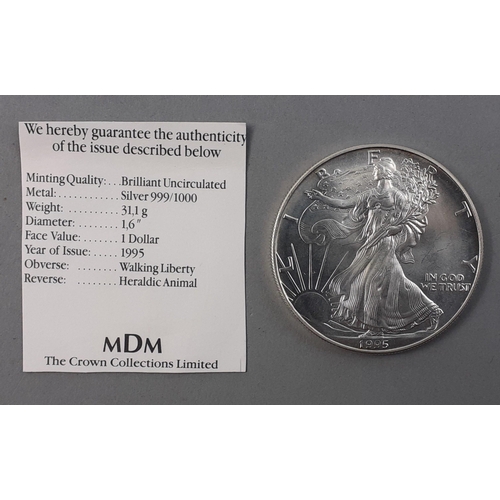 255 - 1995 Walking Liberty 1 oz Silver Dollar in 999 Silver. BU.#255