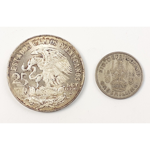 257 - A 1968 Mexican 25 pesos Olympic commemorative coin and a 1938 shilling.#257