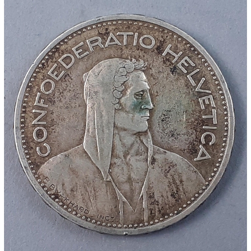 260 - COIN of Switzerland - 1932 silver 5 Francs. Nice example with toning.#260