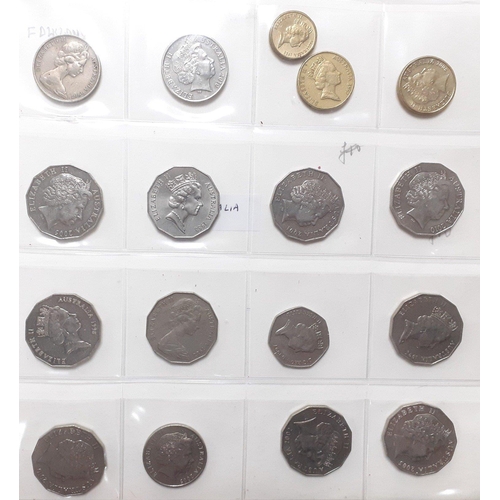 262 - A selection of AUSTRALIA coinage of numismatic interest on a coin storage album page. Includes 50 ce... 