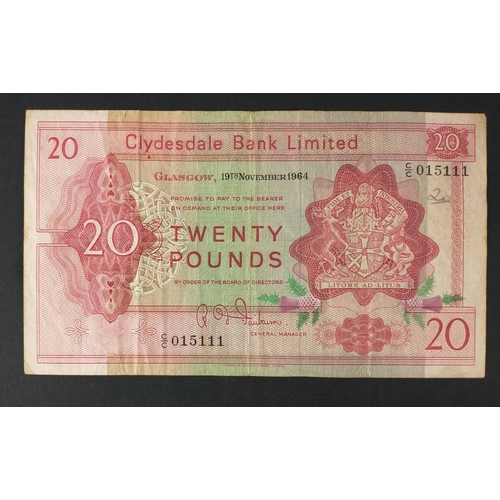 270 - A 1964 Clydesdale Bank twenty pound (£20) Fairbairn bank note scarce to find in any condition. ... 