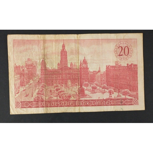 270 - A 1964 Clydesdale Bank twenty pound (£20) Fairbairn bank note scarce to find in any condition. ... 